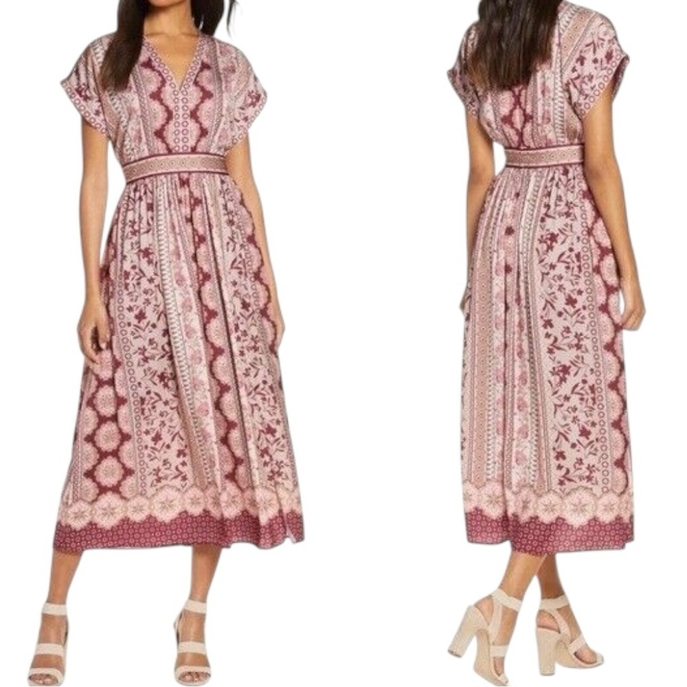 GAL MEETS GLAM Liza Print Charmeuse Midi Dress Floral size 6P